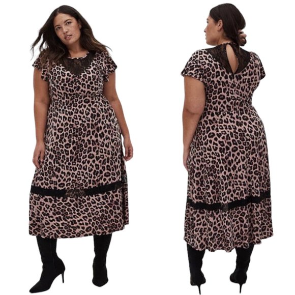 torrid Dresses & Skirts - NWT Torrid Animal Print Midi Studio Knit & Lace Dress Size 2 (2x/20-22)